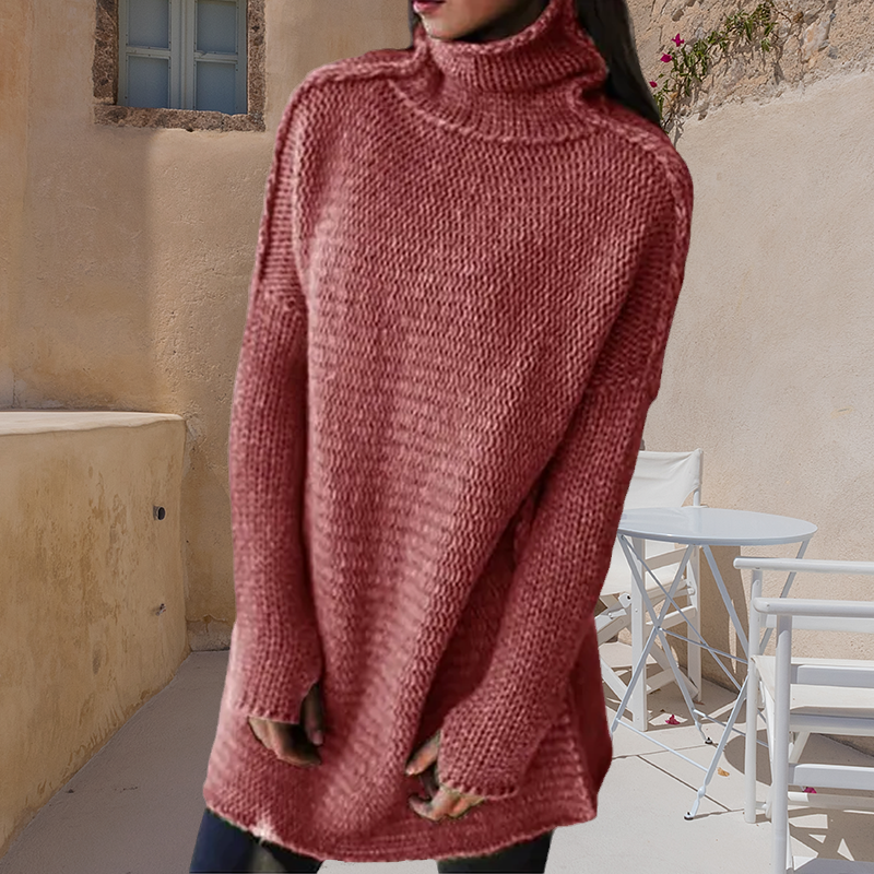 Solid Color Turtleneck Long Sleeve Pullover