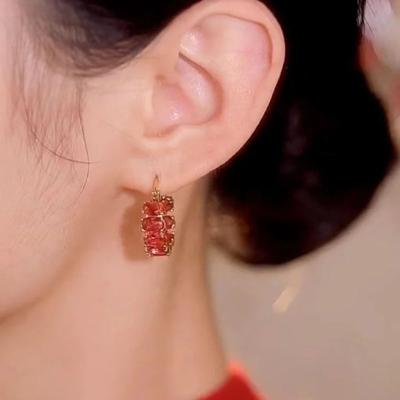 Exquisite Red Zircon Hoop Earrings