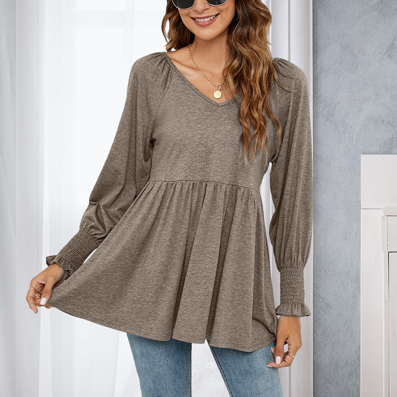 V-Neck Puff Long Sleeve T-Shirt
