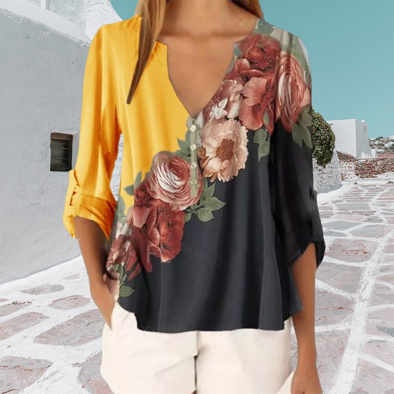 V-neck Printed Chiffon Shirt