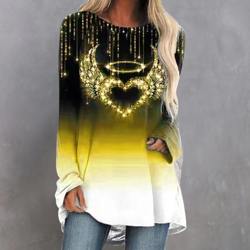 Round Neck Heart Print Long Sleeve T-Shirt