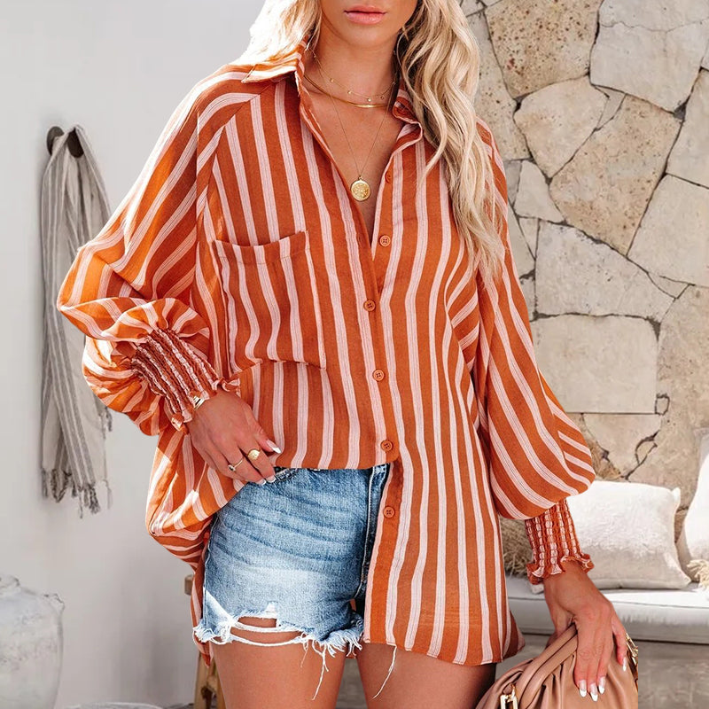 Beach Vacation Sunscreen Midi Stripe Shirt