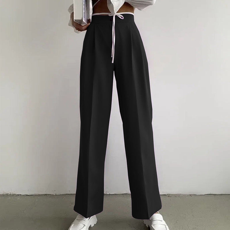 Solid Color Suit Elastic Waist Casual Pants