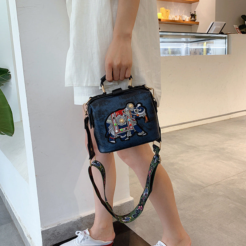 Embroidered Wide Strap Crossbody Bag