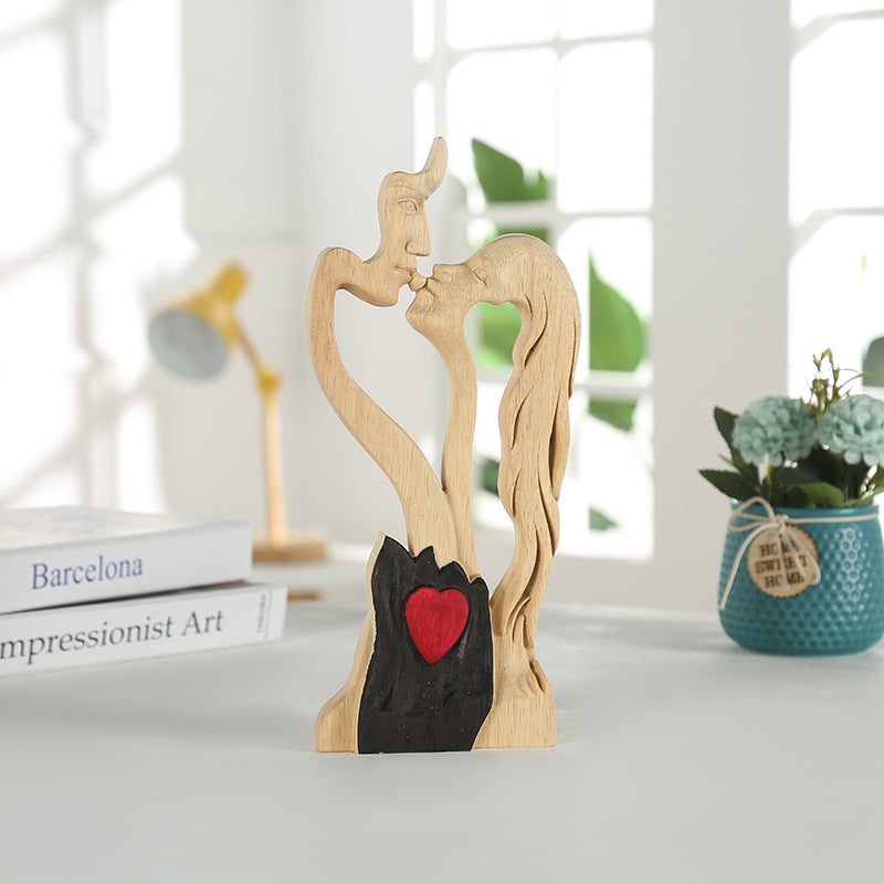 Creative Couple Wood Carving Home Decorative