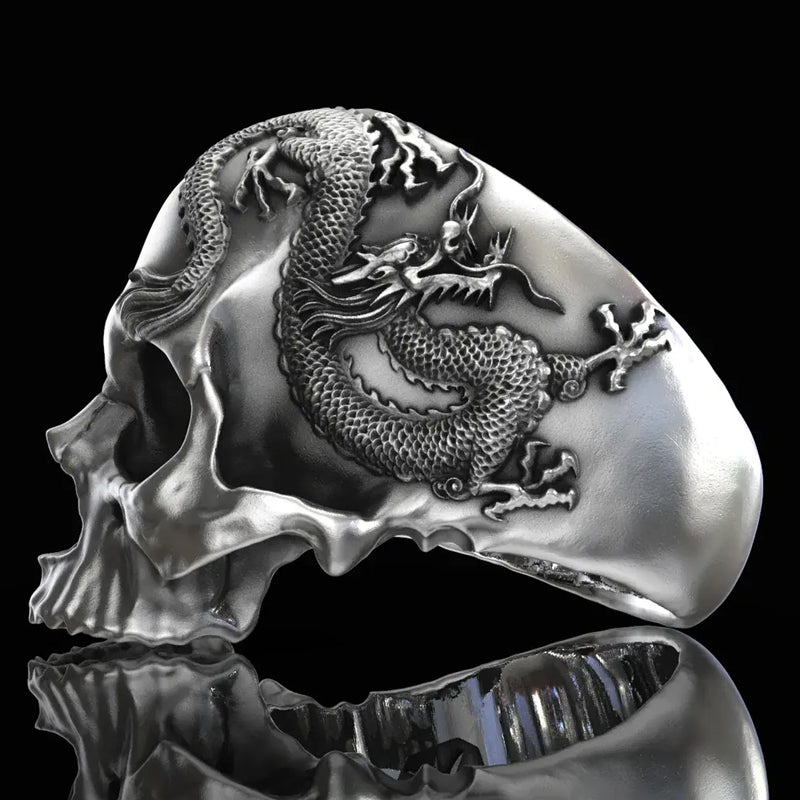 925 Silver Skull And Dragon Ring