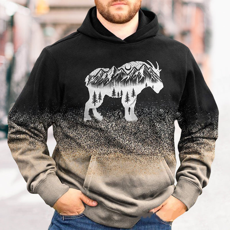 Round Neck Botanical Print Hoodie Sweatshirt