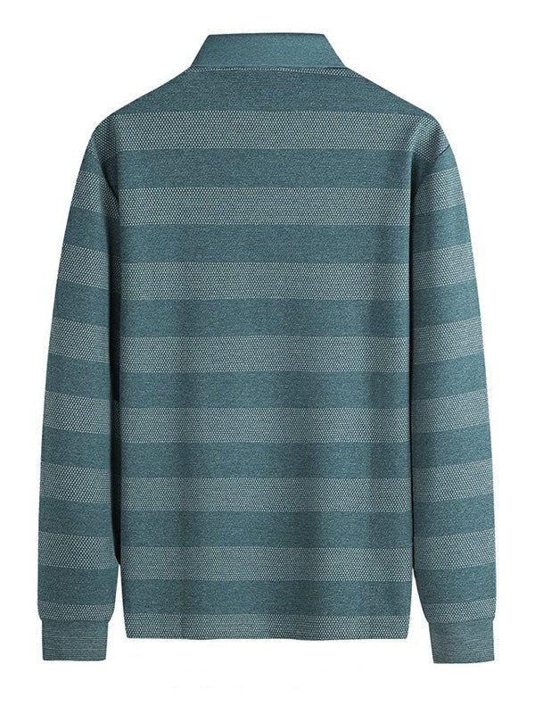Men's Jacquard Stripe Casual Long-Sleeve POLO Shirt