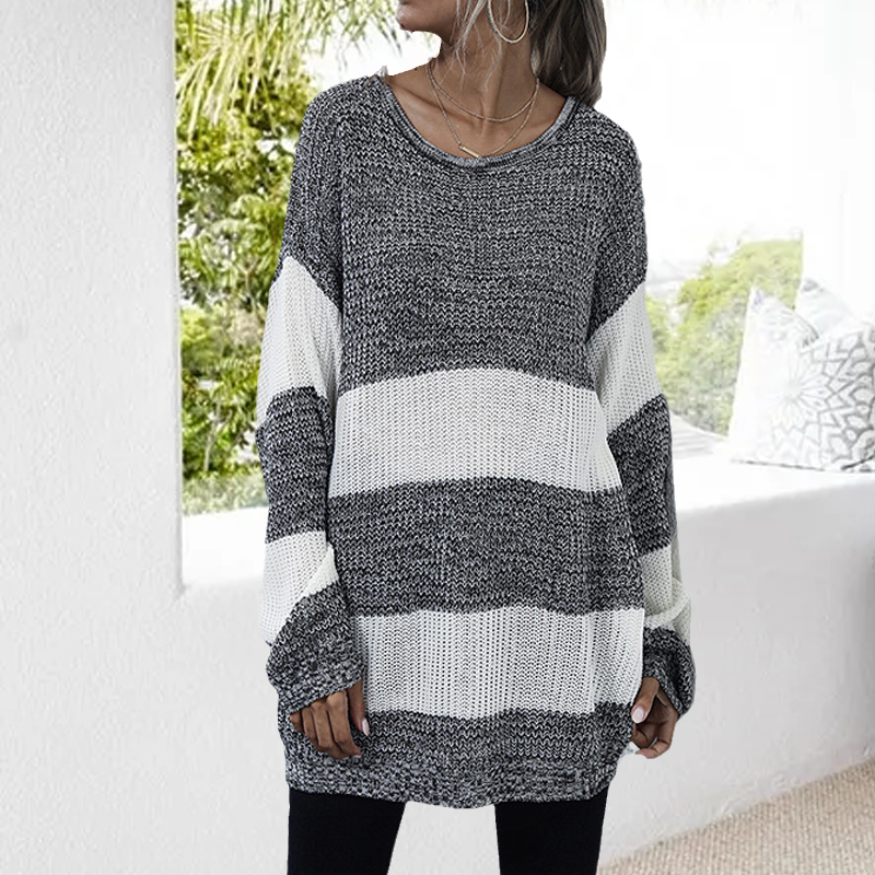 Striped Colorblock Crewneck Sweater