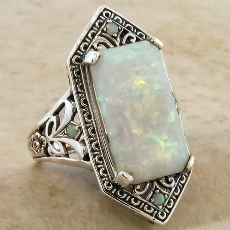 Vintage Inlaid Square Opal Ring
