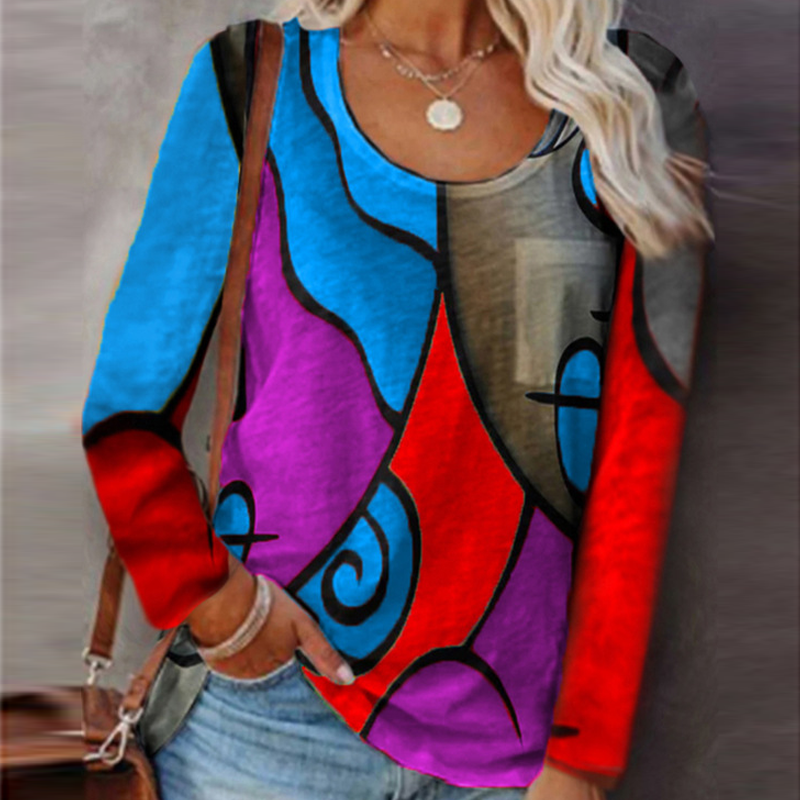 Casual Color Block Long Sleeve T-Shirt