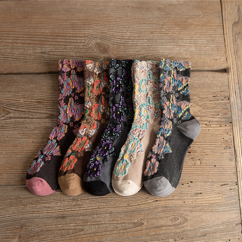 Embossed Floral Mid-calf Socks