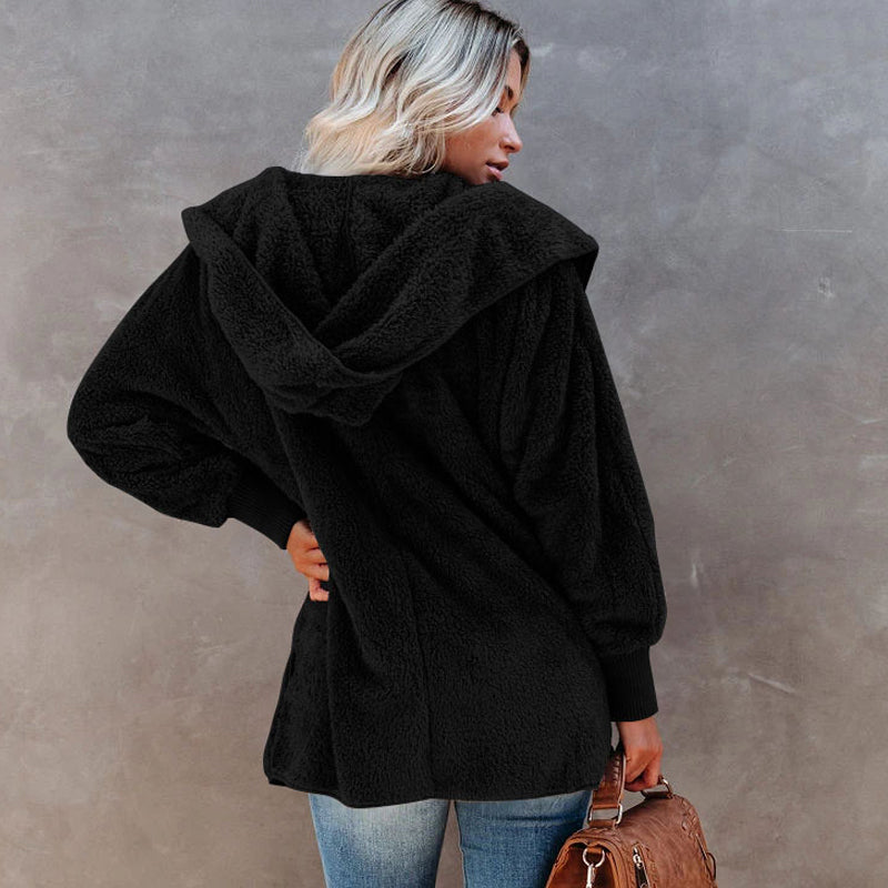 Long Sleeve Casual Hooded Solid Color Cardigan