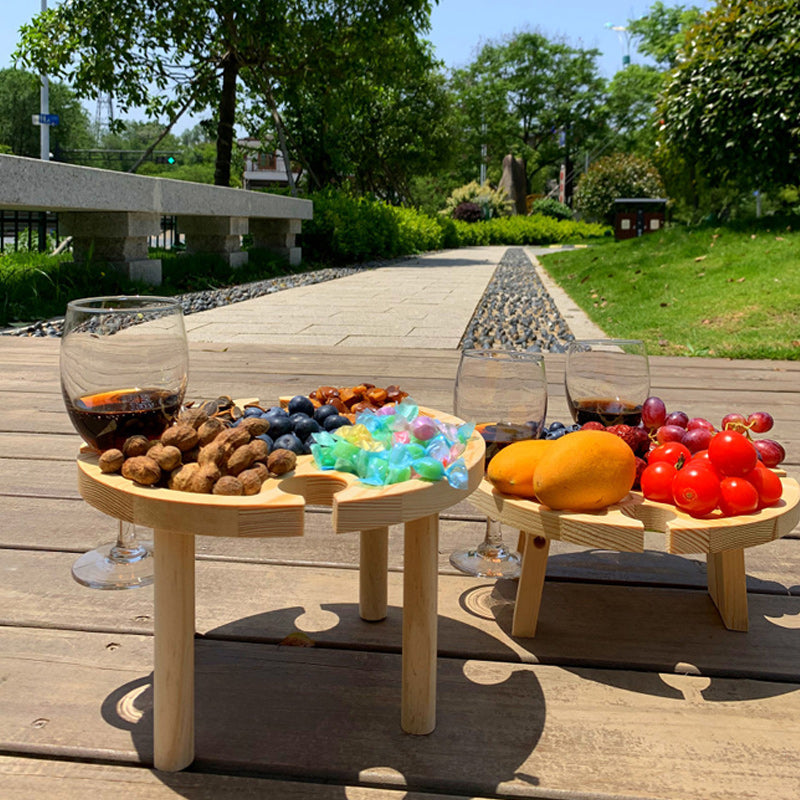 Wooden Outdoor Folding Picnic Table-With Glass Holder