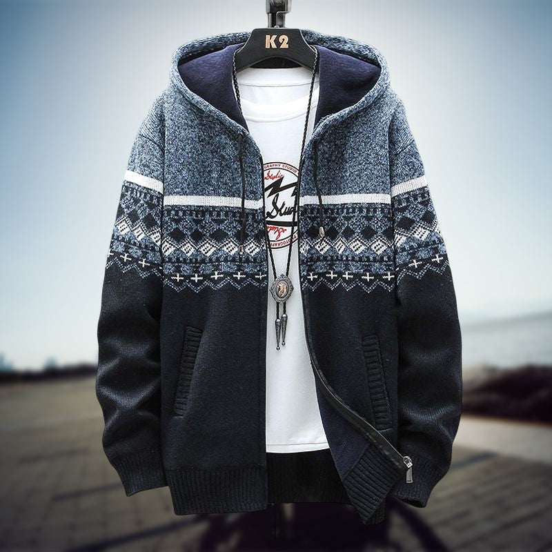 Hooded Cardigan Knitted Sweater