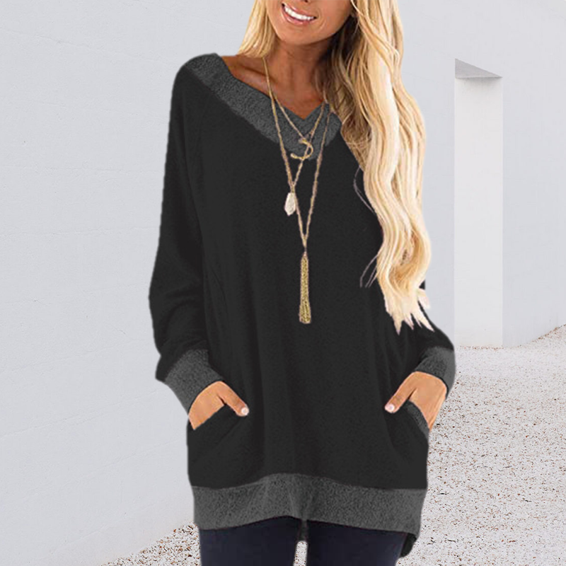 V Neck Contrast Pocket Sweatshirt