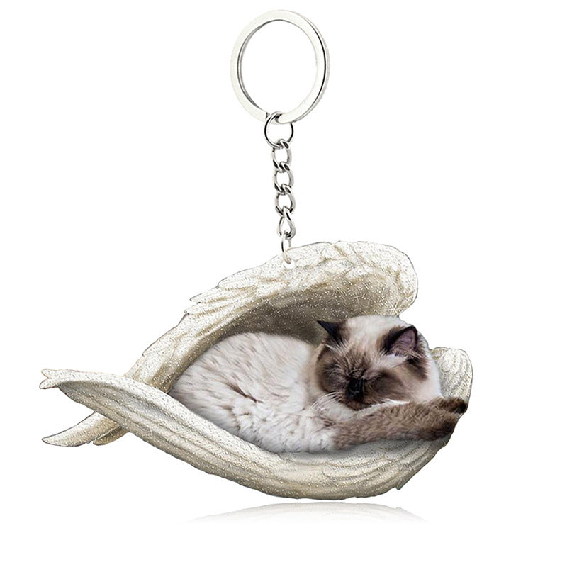 Acrylic Cat Angel Keychain