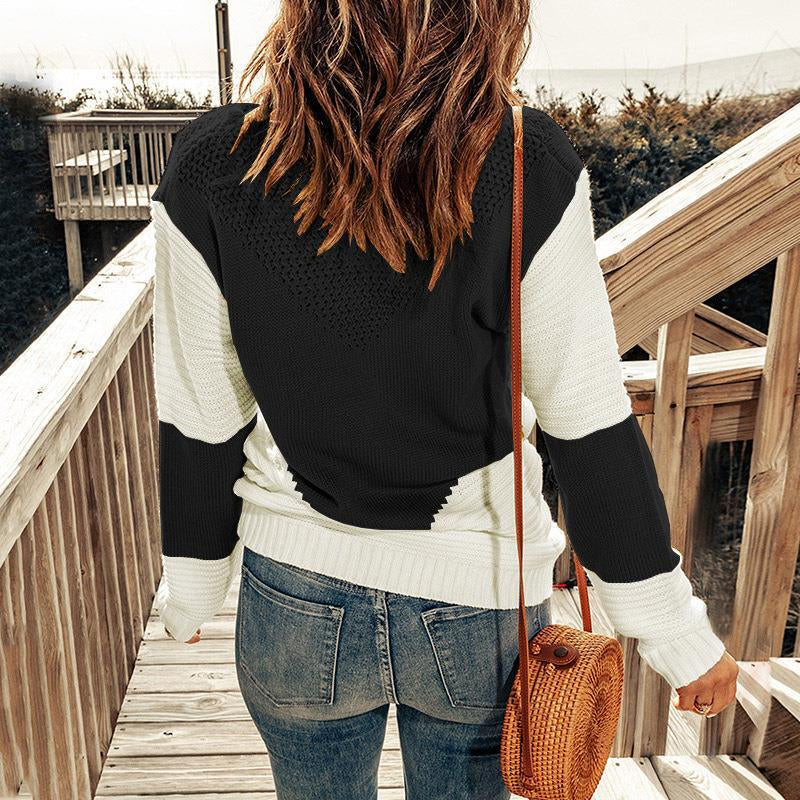 Crew Neck Contrast Pullover Sweater