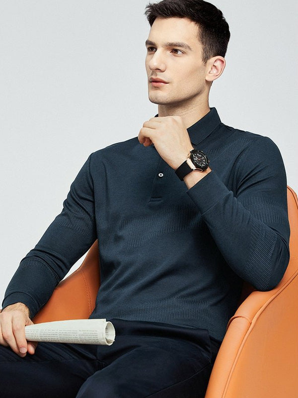 Men's Silk Casual Lapel Long Sleeve Polo Shirt