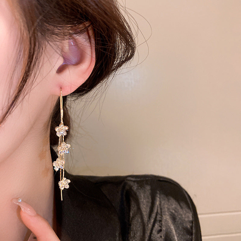 Flower Long Tassel Earrings