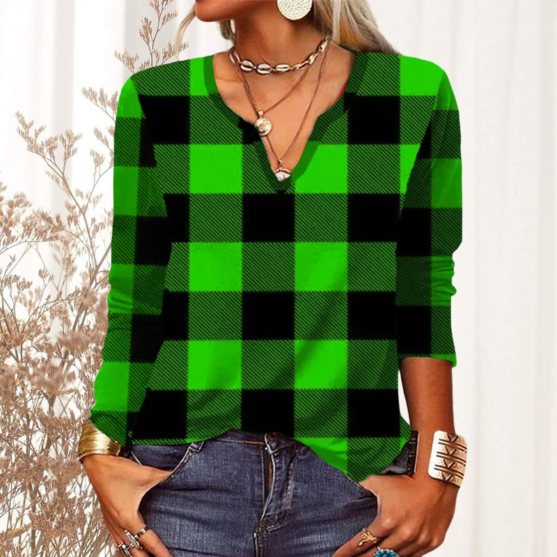 Plaid V-neck T-shirt