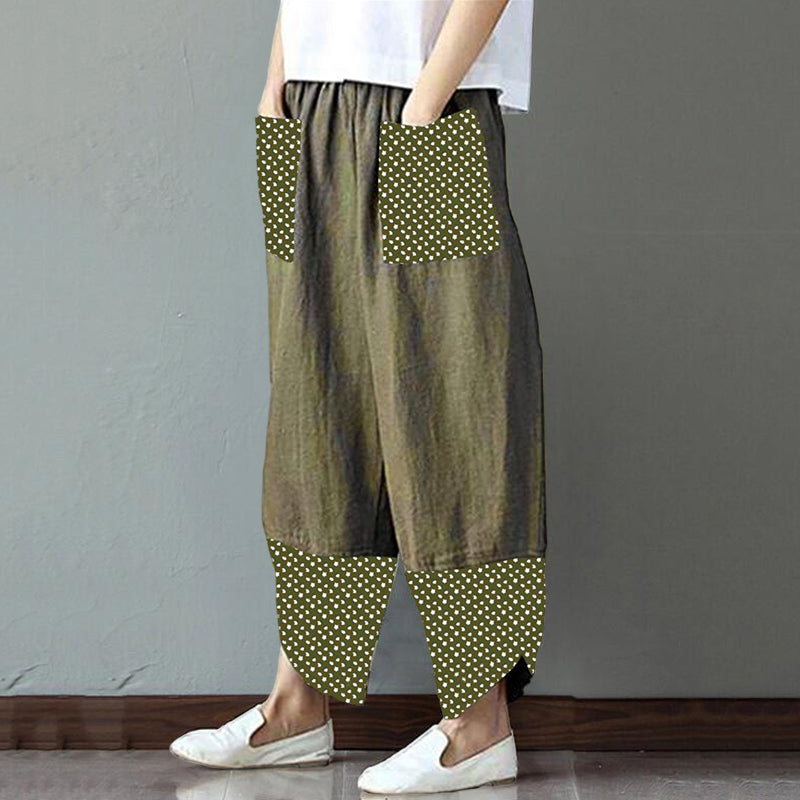 Printed cCtton and Linen Wide-leg Pants