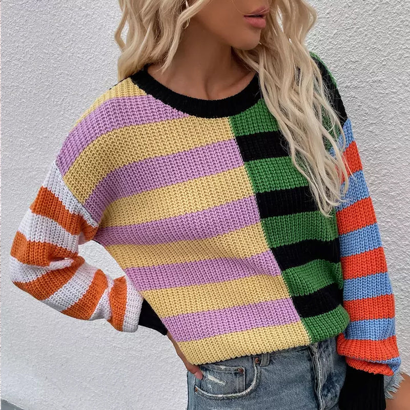 Striped Loose Crewneck Knit Sweater