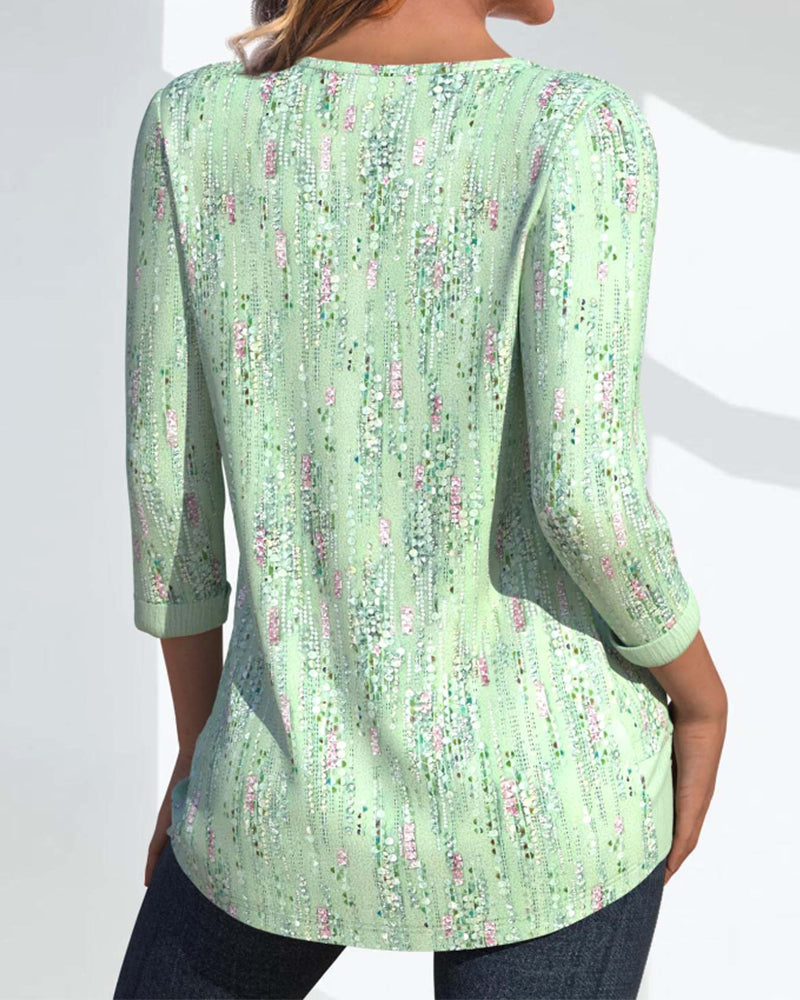Round Neck Button Down Top