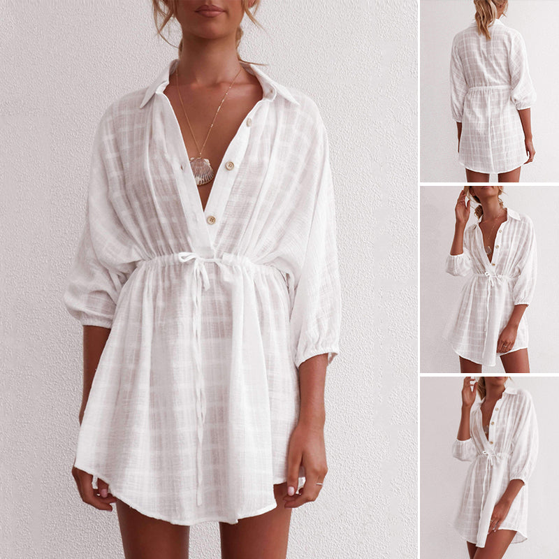 Lapel Single-Breasted Pumped Beach Dress