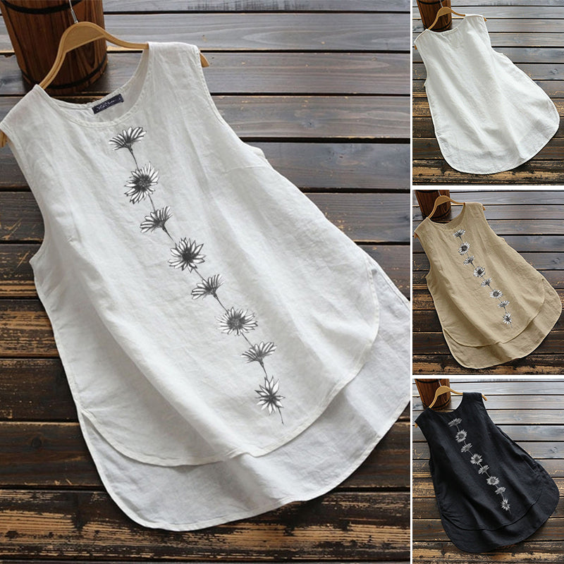 Daisy Sleeveless Cotton and Linen Tank Top