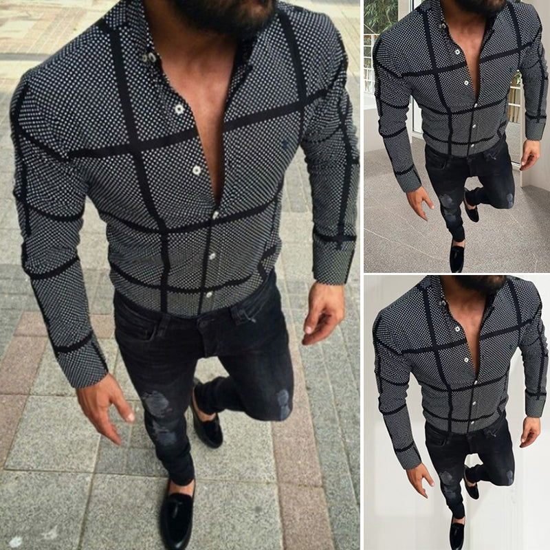 Men's casual black plaid shirt