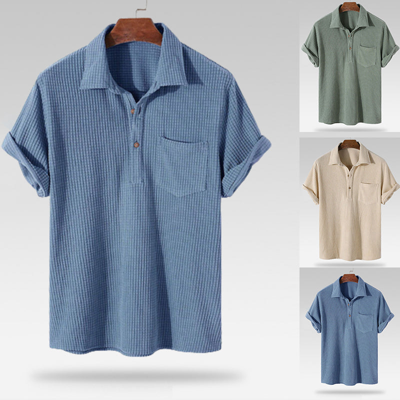 Men's Solid Color Waffle Casual Loose T-Shirt