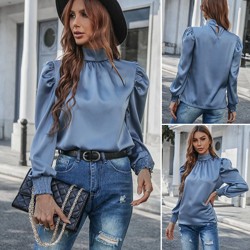 Half Turtleneck Puff Long Sleeve Shirt