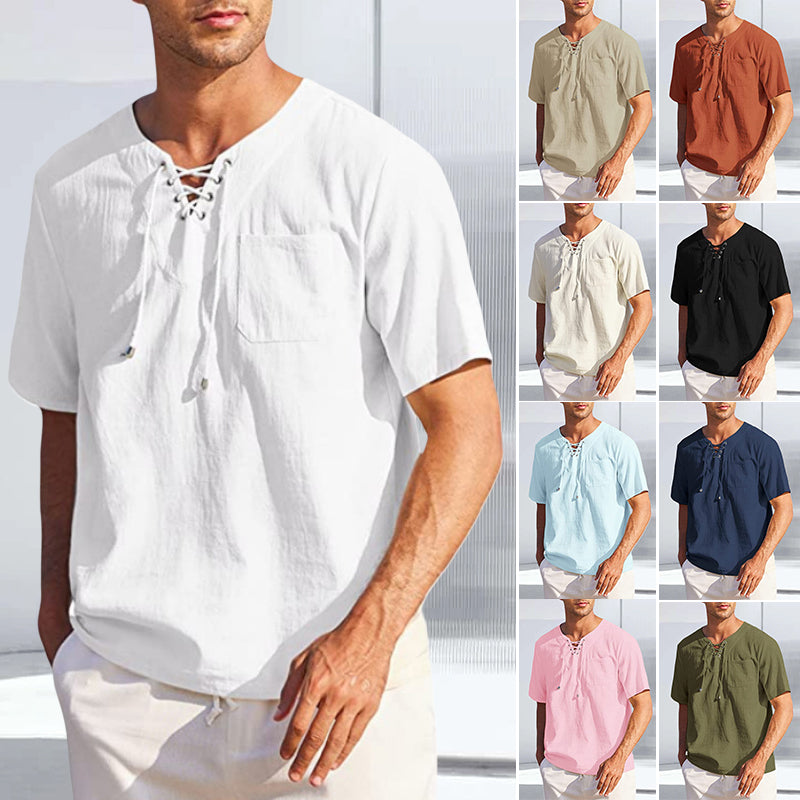 Cotton and Linen Lace-up Shirt