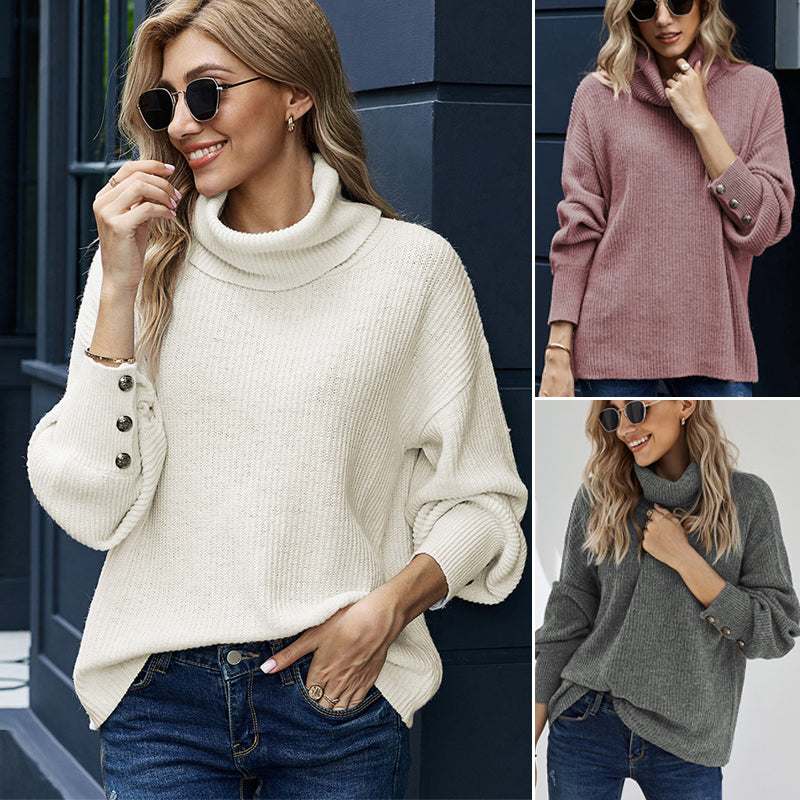 Solid Color Stand Collar Sweater
