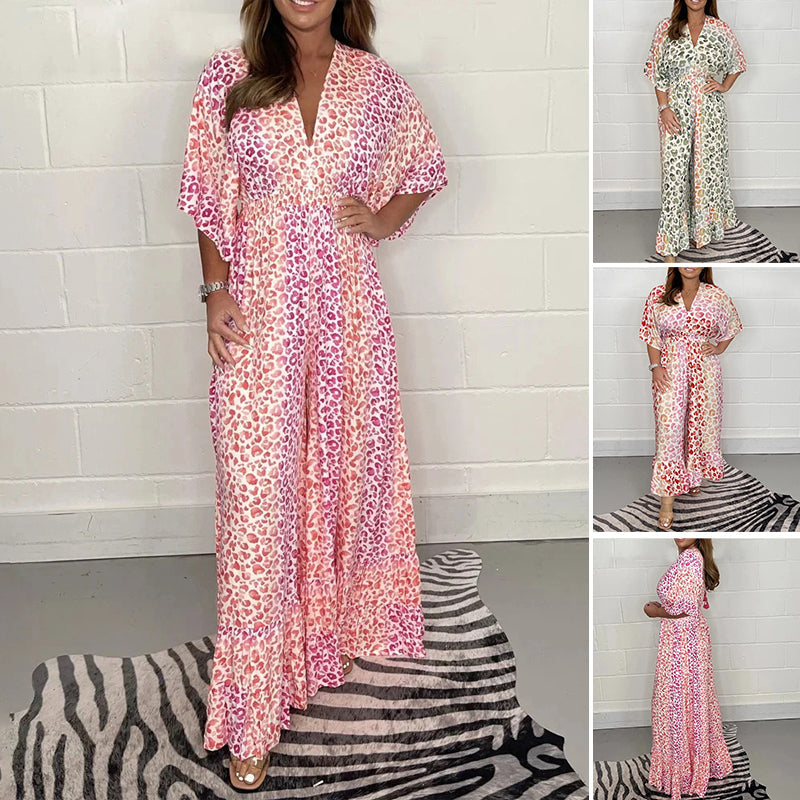 Geometric Multi-Print V-Neck Kimono Jumpsuits