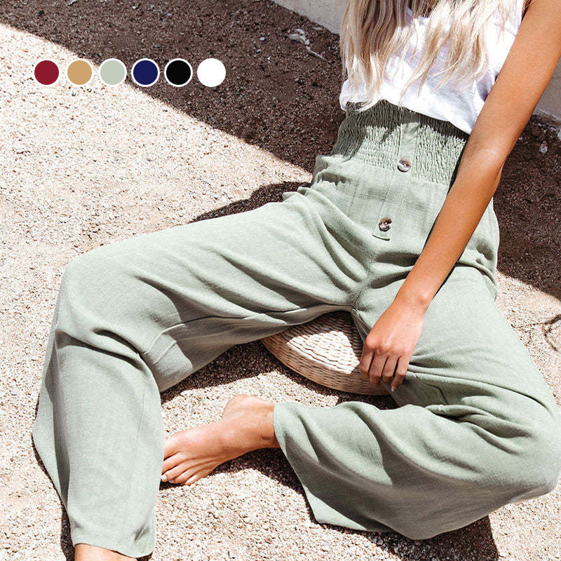 Cotton and Linen Elastic Wide Leg Pants