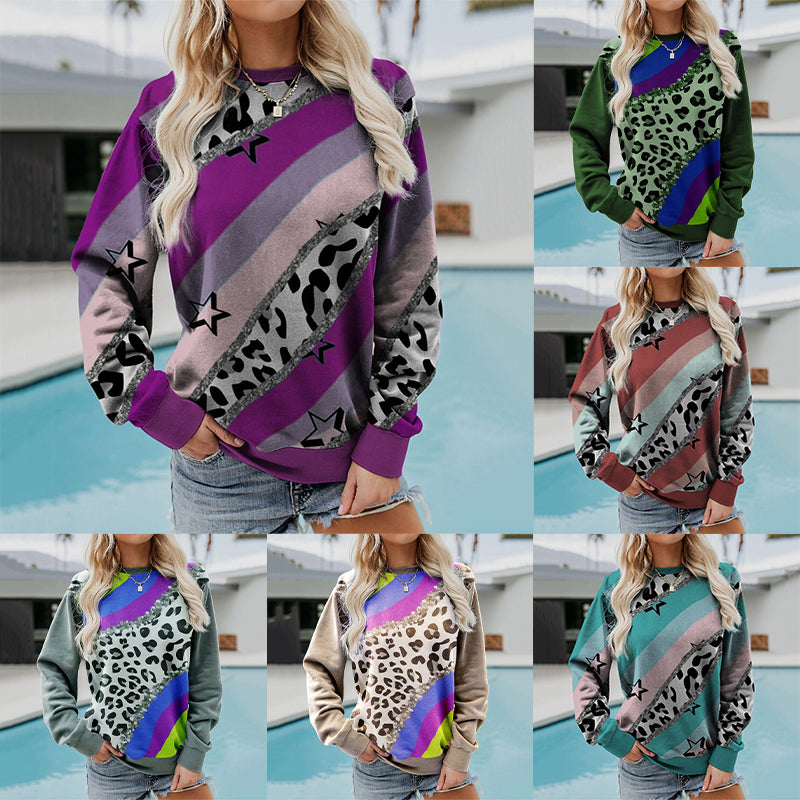 Leopard Print Casual Crew Neck Sweatshirt