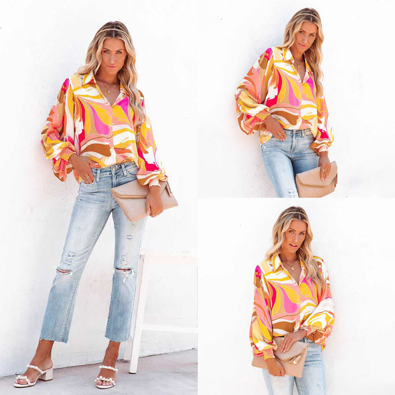 Puff Sleeves Lapel Shirt