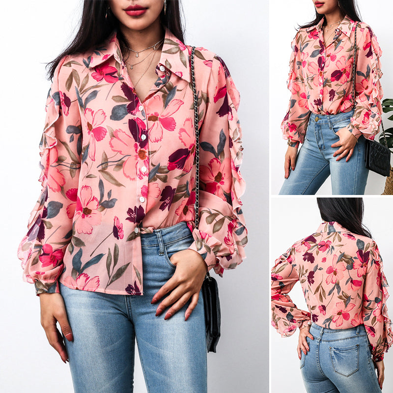 Ruffle Sleeve Chiffon Shirt