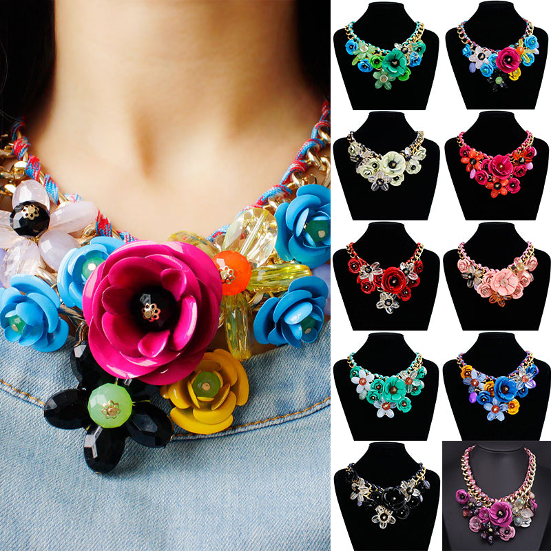 DIY Hand-made Colorful Flower Gemstone Pendant Rope