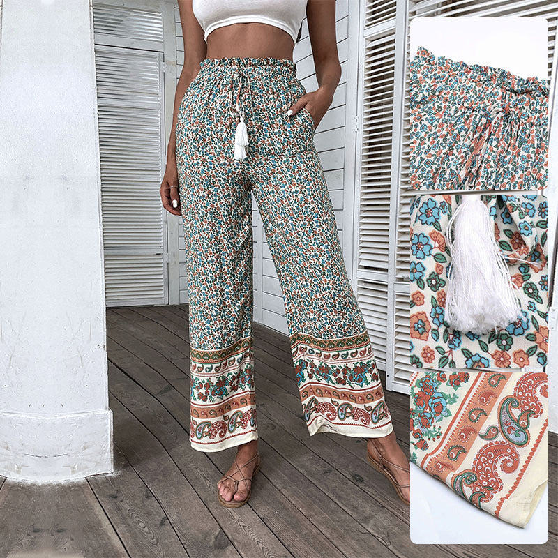 Printed Boho Wide-leg Pants