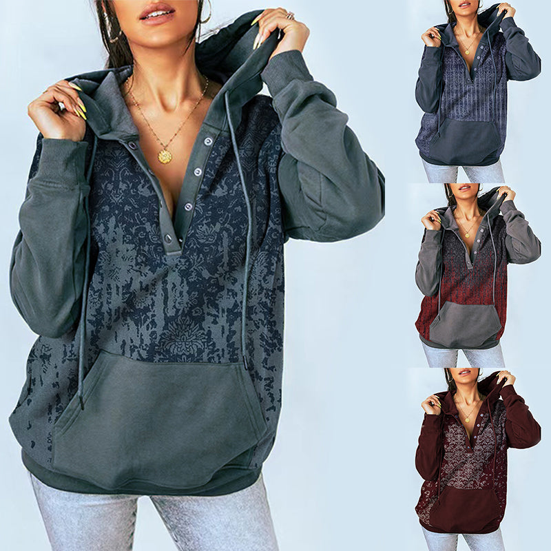 Printed Hooded Colorblock Sweatshirt