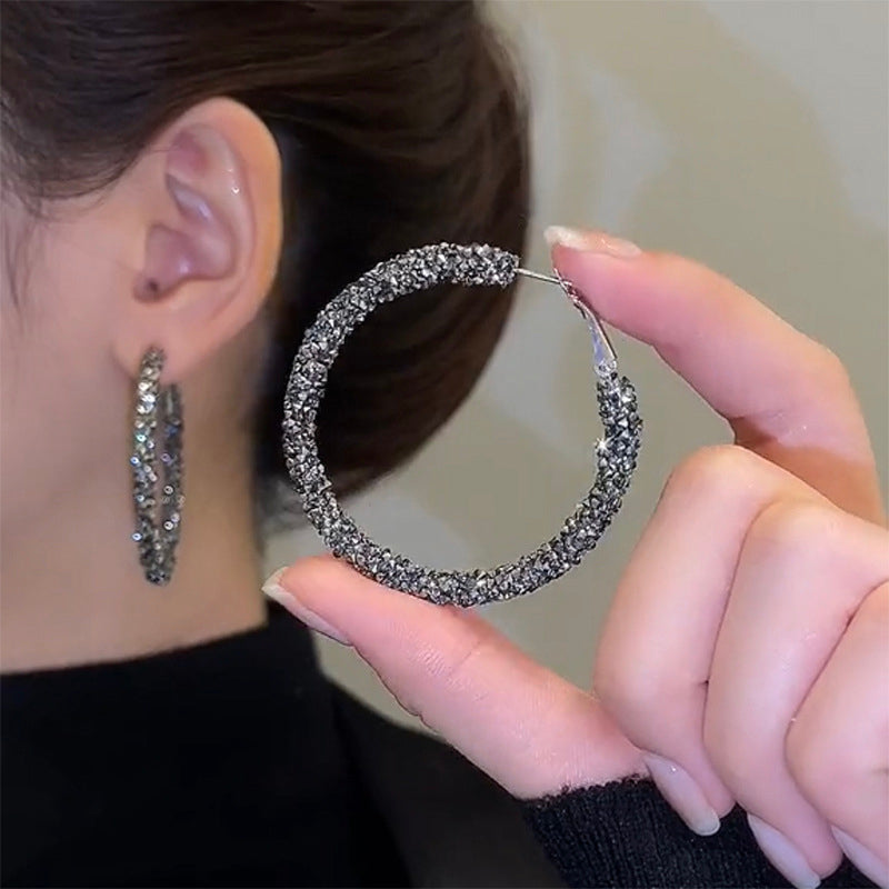 Alloy Plated Diamond Big Hoop Earring