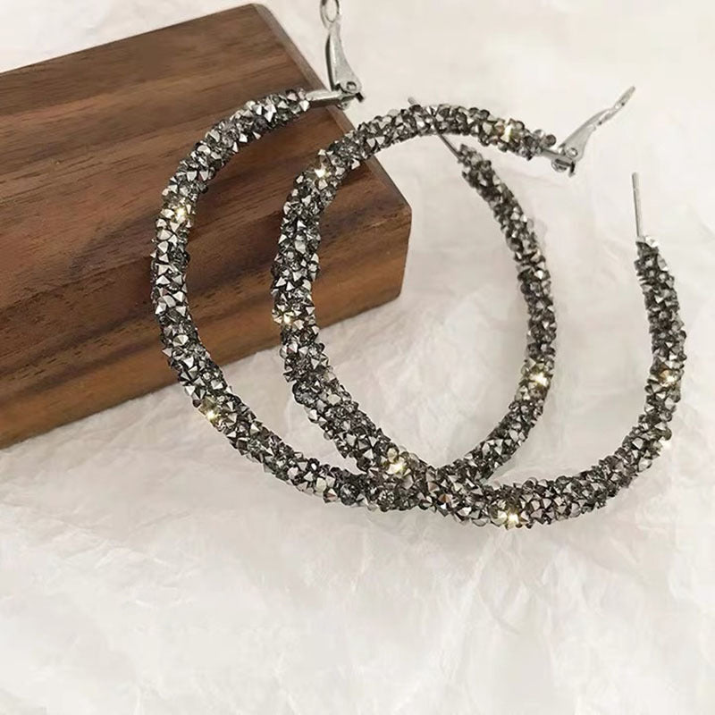 Alloy Plated Diamond Big Hoop Earring