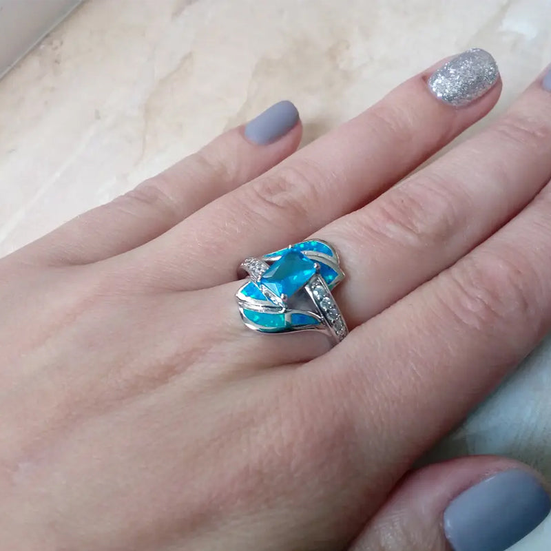 Blue Sapphire Opal Ring