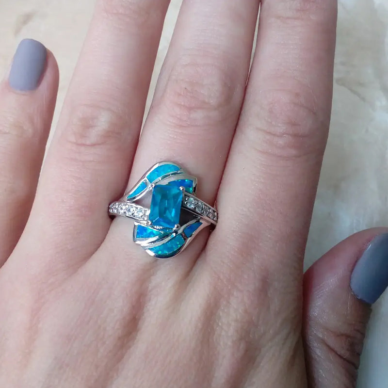 Blue Sapphire Opal Ring
