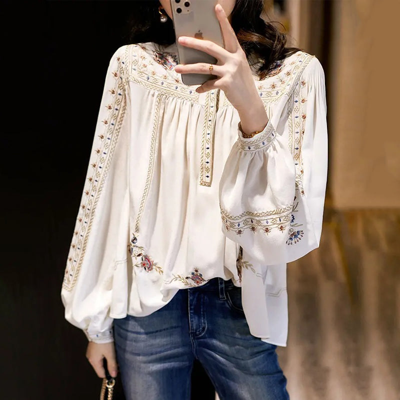 Bohemian Wide Stand Collar Shirt