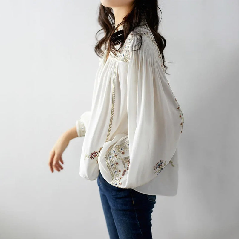 Bohemian Wide Stand Collar Shirt