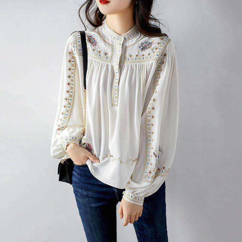 Bohemian Wide Stand Collar Shirt